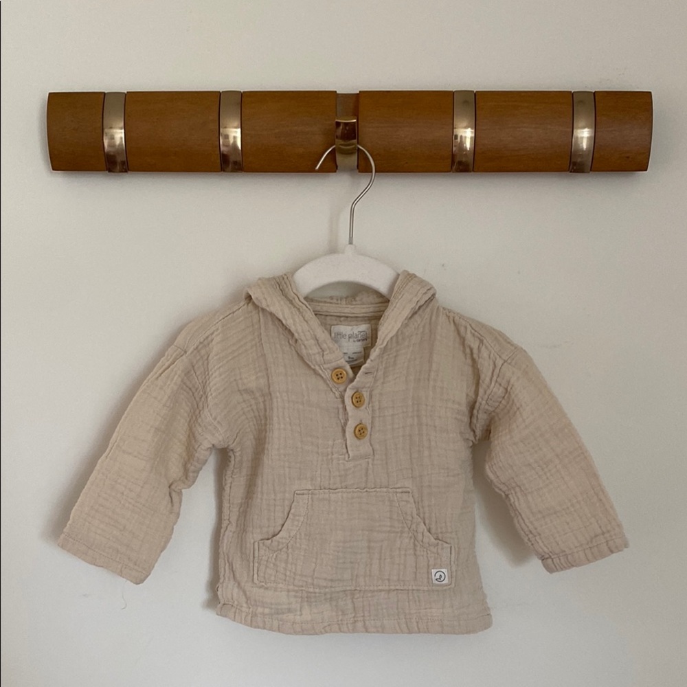 Little Planet Beige Baby Muslin shirt with Hood